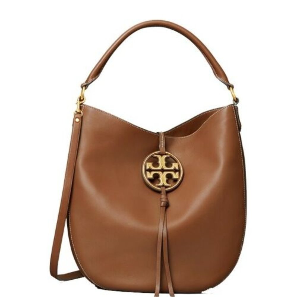 NWT Tory Burch Metal Miller Large Leather Slouchy Hobo Milk Chocolate Brown